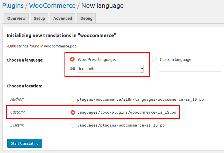1.3 WooCommerce Vertalen 6 loco-translate-create-language
