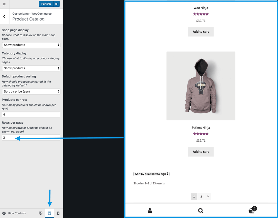 2.11 WooCommerce winkelmeldingen, catalogusweergave en productafbeeldingen beheren 32 woocommerce-customizer-rows-page-tablet