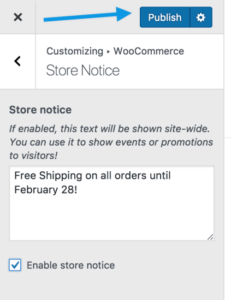 2.11 WooCommerce winkelmeldingen, catalogusweergave en productafbeeldingen beheren 7 woocommerce-customizer-storenotice-publish