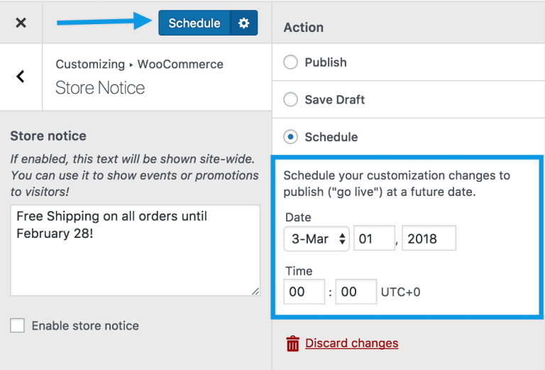 2.11 WooCommerce winkelmeldingen, catalogusweergave en productafbeeldingen beheren 16 woocommerce-customizer-storenotice-schedule-future